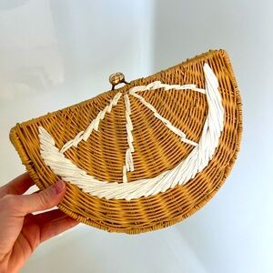 Tabitha Brown Handwoven Tan and White Clutch